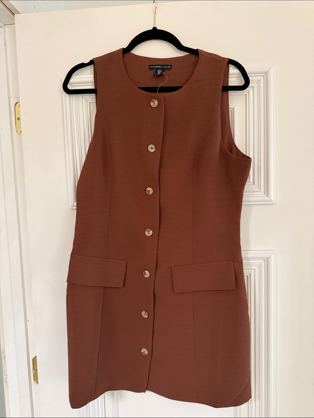 Sincerely Jules Sleeveless Rust Brown Button-Front Mini Dress